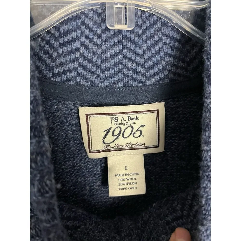 Jos A Bank Sweater Mens Size L Blue 1/4 Button Wool Blend‎ Pullover Preppy